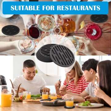 Coasters for Drinks, Silicone Coasters for Coffee Table 6 Set, Non-Slip, Heat Resistant Coasters Fit All Cups, for Bar, Wooden Table, Coffee Table Decor, Soft Coaster for Tabletope Protection (Black)