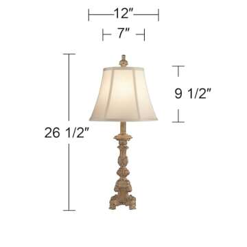 Regency Hill Elize Traditional French Country Style Vintage White Washed Candlestick Table Lamps 26.5" High Set of 2 Bell Shade for Living Room Bedroom House Bedside Nightstand Home Office