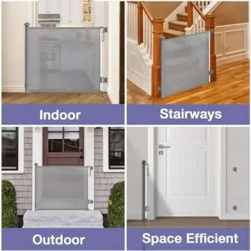 Retractable Baby Gates Extra Wide Grey, PRObebi Retractable Dog Gate Extends to 55" Wide 34" Tall, Dog Gates for The House, Mesh Baby Gate for Staris, Hallways, Doorways, Outdoor & Indoor (Grey)