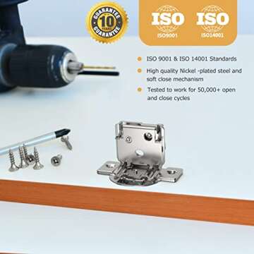 Furniware 30 Pieces 1-1/4 inch Overlay Soft Close Hinges for Kitchen Cabinet Hinges Satin Nickel Hidden Hinges Soft Closing Cabinet Hinges Stainless Steel Concealed Hinge self Closing 105 Degree