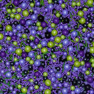 Fancy Sprinkles Nevermore Sprinkles, For Creepy Cupcakes and Dessert Decorating, Purple, Black, & Green Sprinkles with Chocolate Sixlets (0.5c)