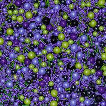 Fancy Sprinkles Nevermore Sprinkles, For Creepy Cupcakes and Dessert Decorating, Purple, Black, & Green Sprinkles with Chocolate Sixlets (0.5c)