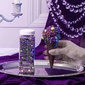 Fancy Sprinkles Nevermore Sprinkles, For Creepy Cupcakes and Dessert Decorating, Purple, Black, & Green Sprinkles with Chocolate Sixlets (0.5c)