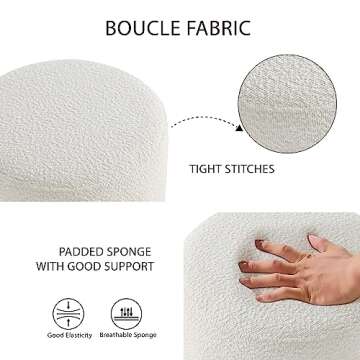 Get Set Style Modern Round Ottoman with Soft Padded Seat, Multifunctional Vanity Chairs for Makeup, Upholstered Footrest Stool Ottoman Foot Stool for Living Room, Bedroom, boucle, White