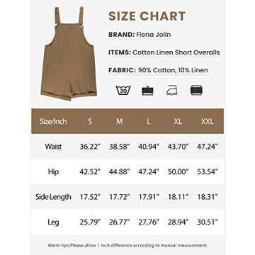 Fiona Jolin Women's Summer Cotton Linen Short Overalls Casual Bib Overall Shorts Rompers with Pockets (Khaki-M)
