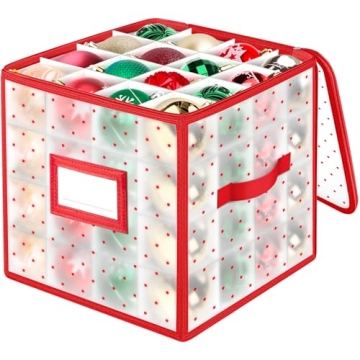 BlessedSeason Christmas Ornament Storage Box with Adjustable Dividers, Store up to 64 of 3-inch or 3...
