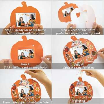 Kepeel 30 Packs Fall DIY Picture Frames Craft Kit for Kids, Autumn Pumpkin Photo Frames Ornaments for Thanksgiving Decorations Favor Fall Art Gift Classroom Home Activities