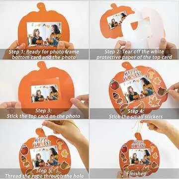 Kepeel 30 Packs Fall DIY Picture Frames Craft Kit for Kids, Autumn Pumpkin Photo Frames Ornaments for Thanksgiving Decorations Favor Fall Art Gift Classroom Home Activities