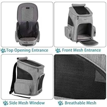 Ytonet Dog Backpack Carrier, Pet Carrier Bag with Mesh for Small Dogs Cats Puppies, Comfort Cat Backpack Bag for Hiking Travel Camping Outdoor Hold Pets Up to 18 Lbs, Grey