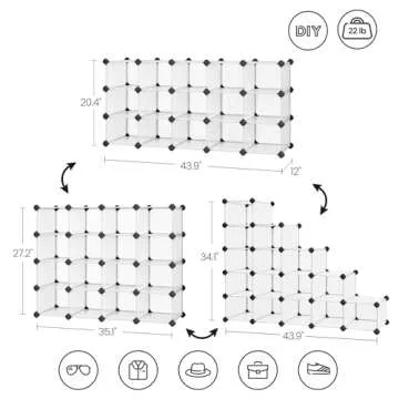 SONGMICS Shoe Rack with 16 Cubes, Interlocking Plastic Shoe Organizer, DIY Storage Cabinet for Closet Entryway Bedroom Garage, Space Saving Design, 12 x 35.1 x 27.2 Inches, Transparent ULPC445W02