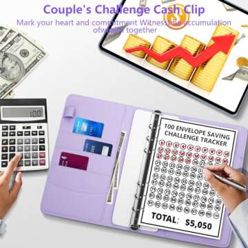 100 Envelopes Money Saving Challenge, Planner 2025-2026, Budget Binder Savings Challenge Book, Savings Challenges Budget Book Binder,Budget Planner Book for Saving Money (Violet)