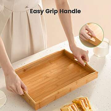 3 Pack Bamboo Serving Tray Food Tray with Handles, Trays Set for Food, Coffee, Breakfast, Tea, Snack, Wooden Serving Tray Used in Kitchen, Dining Room, Party, Restaurants by Pipishell