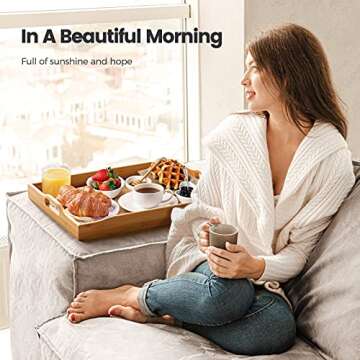 3 Pack Bamboo Serving Tray Food Tray with Handles, Trays Set for Food, Coffee, Breakfast, Tea, Snack, Wooden Serving Tray Used in Kitchen, Dining Room, Party, Restaurants by Pipishell