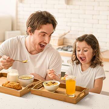 3 Pack Bamboo Serving Tray Food Tray with Handles, Trays Set for Food, Coffee, Breakfast, Tea, Snack, Wooden Serving Tray Used in Kitchen, Dining Room, Party, Restaurants by Pipishell
