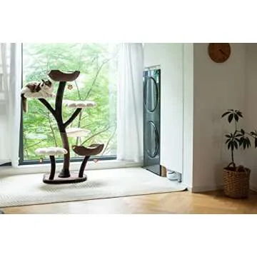 Catry Cat Tree - Woodowoodo - All-in-One Cat Tower with Cat Scratching Post, Cat Hammock, Hand Woven Paper Baskets, & Teasing Toy