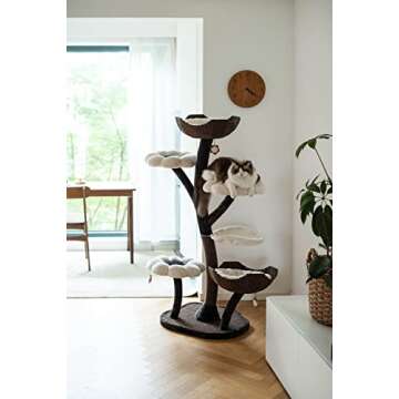 Catry Cat Tree - Woodowoodo - All-in-One Cat Tower with Cat Scratching Post, Cat Hammock, Hand Woven Paper Baskets, & Teasing Toy