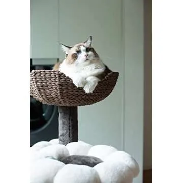 Catry Cat Tree - Woodowoodo - All-in-One Cat Tower with Cat Scratching Post, Cat Hammock, Hand Woven Paper Baskets, & Teasing Toy