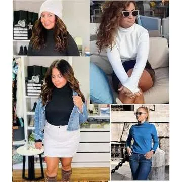 WOWENY Womens Fashion Turtleneck Long Sleeve Thermal Shirts Slim Fit Soft Base Layer Underwear Tops
