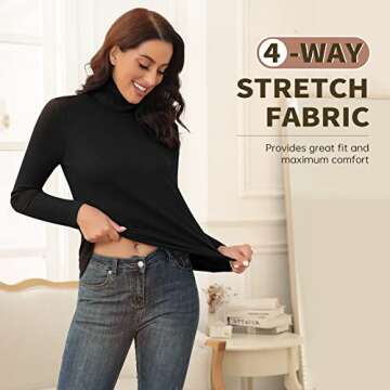 WOWENY Womens Fashion Turtleneck Long Sleeve Thermal Shirts Slim Fit Soft Base Layer Underwear Tops