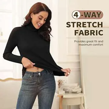 WOWENY Womens Fashion Turtleneck Long Sleeve Thermal Shirts Slim Fit Soft Base Layer Underwear Tops
