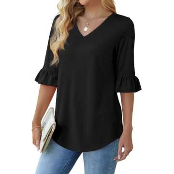 SAMPEEL Blouses for Women Dressy Casual Bell Sleeves Tops Travel Summer Outfits 2025 Tunic Tops to W...