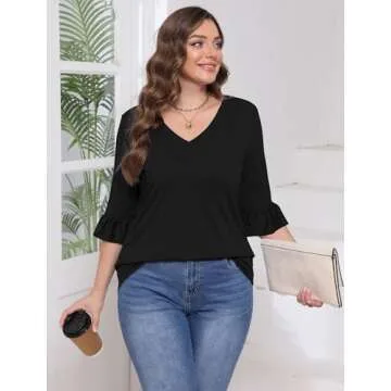 SAMPEEL Blouses for Women Dressy Casual Bell Sleeves Tops Travel Summer Outfits 2025 Tunic Tops to Wear with Leggings Black S