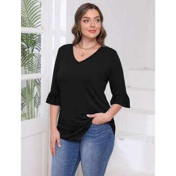 SAMPEEL Blouses for Women Dressy Casual Bell Sleeves Tops Travel Summer Outfits 2025 Tunic Tops to Wear with Leggings Black S