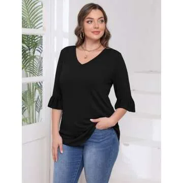 SAMPEEL Blouses for Women Dressy Casual Bell Sleeves Tops Travel Summer Outfits 2025 Tunic Tops to Wear with Leggings Black S