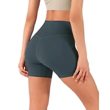 ODODOS Women's 5" Crossover Yoga Shorts with Inner Pocket, High Waist Sports Athletic Workout Running Biker Shorts, Steelblue, XX-Large