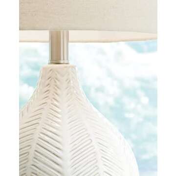 Signature Design by Ashley Rainermen 20" Modern Herringbone Ceramic Table Lamp, Off White