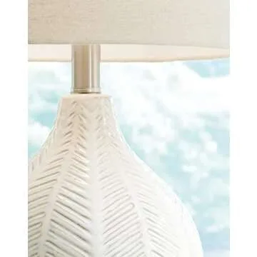 Signature Design by Ashley Rainermen 20" Modern Herringbone Ceramic Table Lamp, Off White