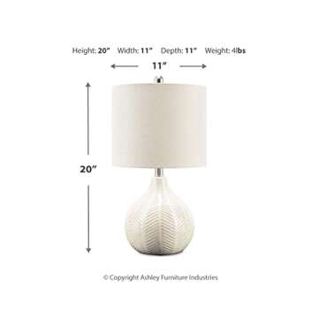 Signature Design by Ashley Rainermen 20" Modern Herringbone Ceramic Table Lamp, Off White