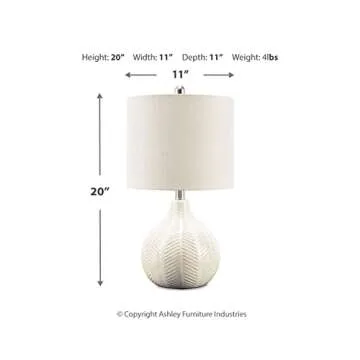 Signature Design by Ashley Rainermen 20" Modern Herringbone Ceramic Table Lamp, Off White