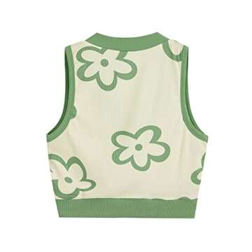 Verdusa Women's Floral Print Contrast Binding V Neck Ribbed Crop Tank Top Green S