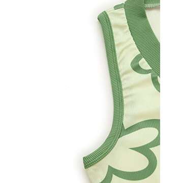 Verdusa Women's Floral Print Contrast Binding V Neck Ribbed Crop Tank Top Green S