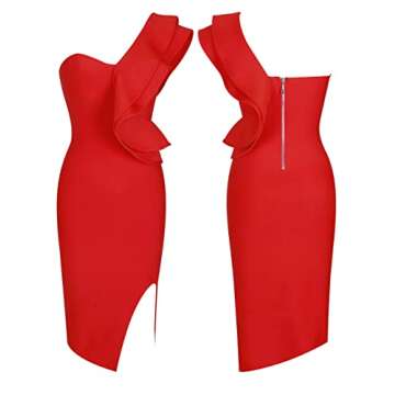 UONBOX One Shoulder Knee Length Bandage Dress Red