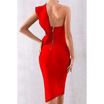 UONBOX One Shoulder Knee Length Bandage Dress Red