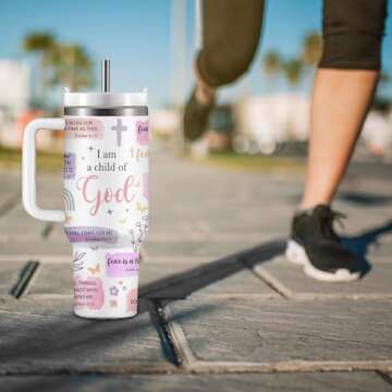 Christian Gifts for Women 40oz Tumbler Purple I Am A Child of God Gifts Coffee Cup - Inspirational Religious Birthday Gifts for Women, Baptism Gifts for Girl, Catholic Spiritual Faith Bible Verse Gift