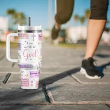 Christian Gifts for Women 40oz Tumbler Purple I Am A Child of God Gifts Coffee Cup - Inspirational Religious Birthday Gifts for Women, Baptism Gifts for Girl, Catholic Spiritual Faith Bible Verse Gift