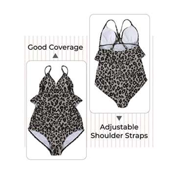 Summer Mae Women's Maternity Tummy Control Swimsuit Ruffled One Piece Bathing Suit V-Neck Leopard Swimwear Gray Leopard Large