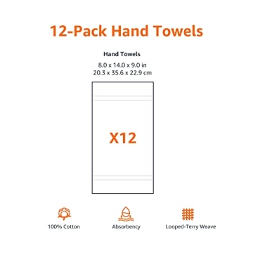 Amazon Basics Cotton Hand Towels 12-Pack Soft Absorbent