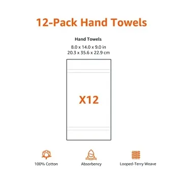 Amazon Basics Cotton Hand Towels 12-Pack Soft Absorbent
