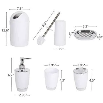 YCOCO 6 Pcs Plastic Bathroom Accessories Set - Toothbrush Holder, Dispenser & More