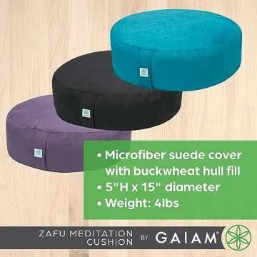 Gaiam Zafu Yoga Meditation Cushion - Ergonomic Buckwheat Hull Floor Pillow for Posture Support, Tailored Comfort with Adjustable Filling, Carry Handle, Versatile for Pilates and Relaxation - Purple
