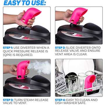 The Steam Boss - Steam Release Diverter | Kitchen Accessory Compatible with Instant Pot/Ninja Foodi/Crock Pot/Power Pressure Cooker XL | Accessories for all Quart Sizes, 3 mini 6, 8 | Home/RV (Pink)