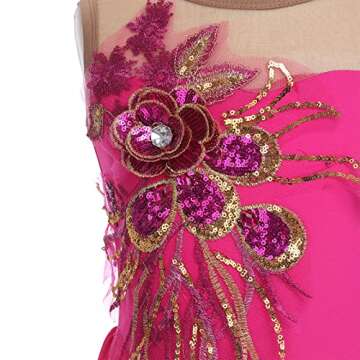 Figure Skating Dress for Girls Sequin Flower Mesh Ice Skating Dress Ballet Dance Leotard Dress for Competition Costume