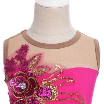 Figure Skating Dress for Girls Sequin Flower Mesh Ice Skating Dress Ballet Dance Leotard Dress for Competition Costume