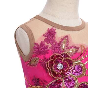 Figure Skating Dress for Girls Sequin Flower Mesh Ice Skating Dress Ballet Dance Leotard Dress for Competition Costume