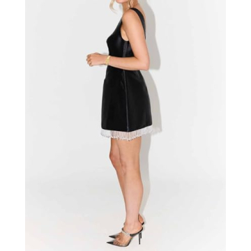 SCOFEEL Women's Satin Dress Sexy Sleeveless Low Cut Back Party Club Bodycon Embellished Trim Mini Dress Black