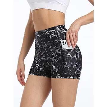 CADMUS Women's High Waist Yoga Shorts Spandex Running Side Pockets,3 Pack,08#,Black & White & Navy Pink,Small
